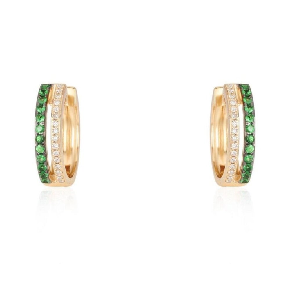 Double Row Emerald Diamond 14K (or 18k upon request) Yellow Gold Huggie Hoops